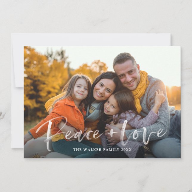 Modern Script Peace Love Simple Flat Holiday Card (Front)