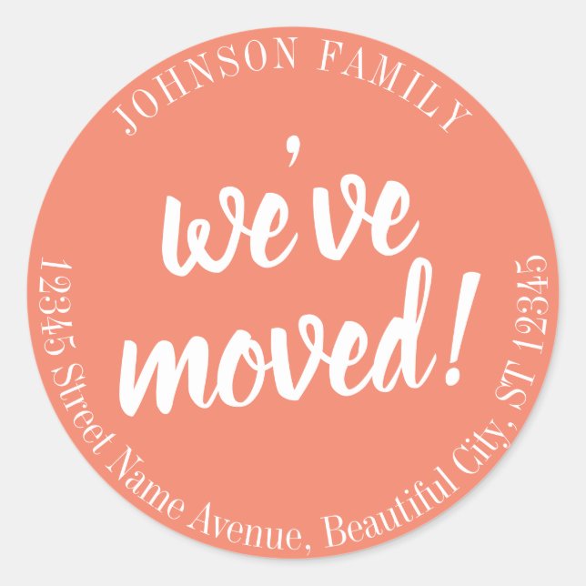 Modern Script Peach We've Moved New Address Label (Front)