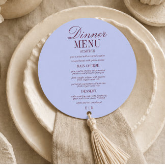 Modern Script Periwinkle and Plum Formal Wedding Menu