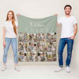 Modern script personal 5 family gift sage green fleece blanket