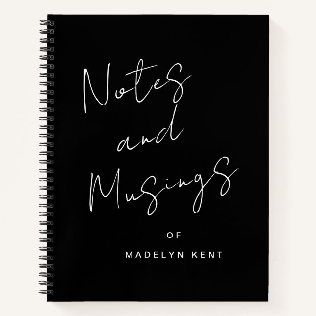 Modern Script Personalised Black & White Notebook (Front)