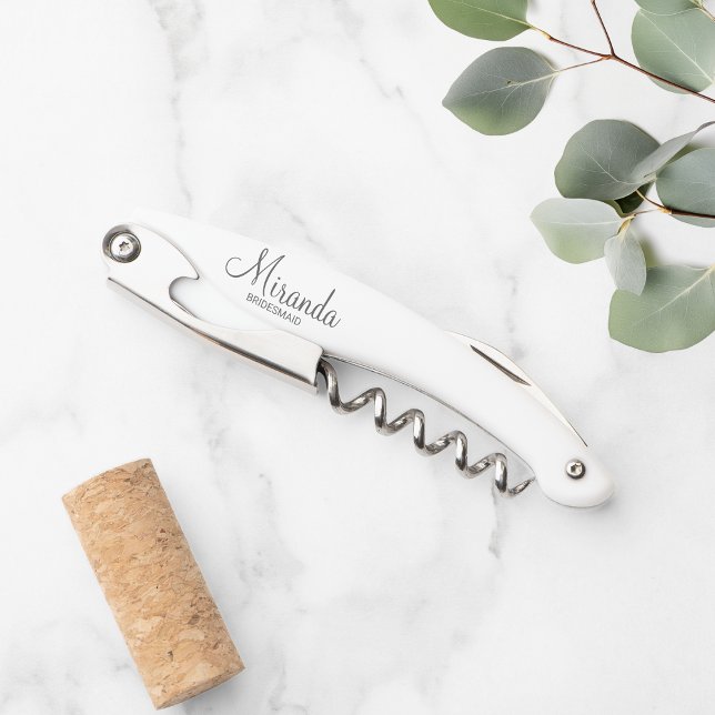 Modern Script Personalised Bridesmaid Corkscrew (Creator Uploaded)