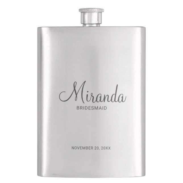 Modern Script Personalised Bridesmaid Hip Flask (Front)
