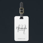 Modern Script Personalised Bridesmaid Luggage Tag<br><div class="desc">Add a personal touch to your wedding with personalised bridesmaid luggage tag. This luggage tag features personalised bridesmaid's name in grey modern script font style and monogram in light grey modern script font style as background with title and wedding date in grey modern sans serif font style on white background....</div>