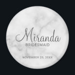 Modern Script Personalised Bridesmaid Magnet<br><div class="desc">Add a personal touch to your wedding with personalised bridesmaid magnet. This magnet features personalised bridesmaid's name in grey modern script font style with title and wedding date in grey modern sans serif font style on white marble background. Also perfect for maid of honour, mother of the bride and more....</div>