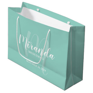Modern Script Personalised Bridesmaid Mint Green Large Gift Bag