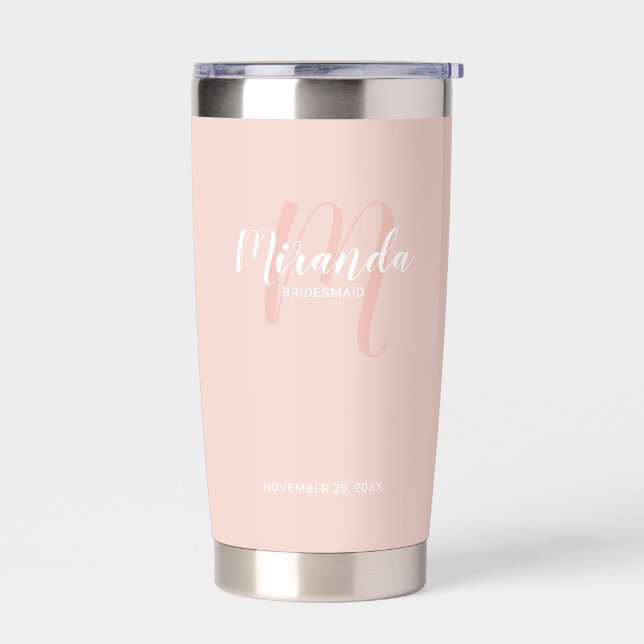 Modern Script Personalised Bridesmaid Name Insulated Tumbler (Left)