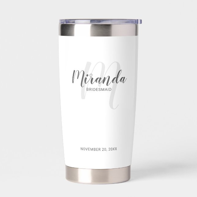 Modern Script Personalised Bridesmaid Name Insulated Tumbler (Left)