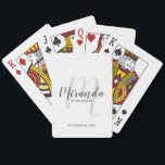 Modern Script Personalised Bridesmaid Playing Cards<br><div class="desc">Personalised Bridesmaid Gifts This design features personalised bridesmaid's name in grey modern script font style and monogram in light grey modern script font style as background with title and wedding date in grey modern sans serif font style on white background. Also perfect for maid of honour, mother of the bride...</div>