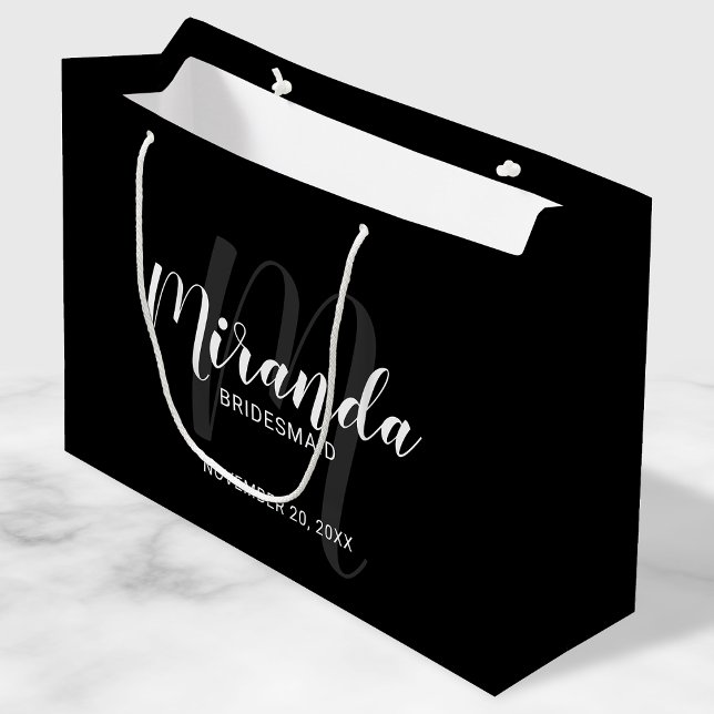 Modern Script Personalised Bridesmaids Black Large Gift Bag (Creator Uploaded)