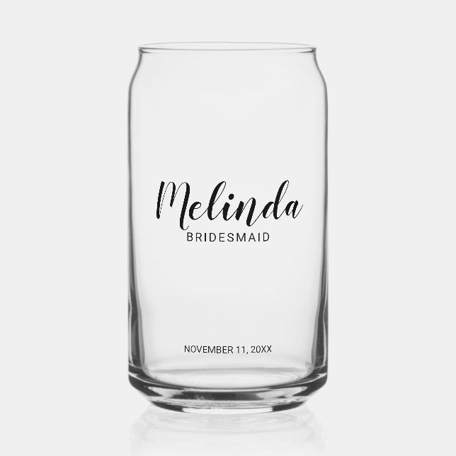 Modern Script Personalised Bridesmaids Can Glass (Front)