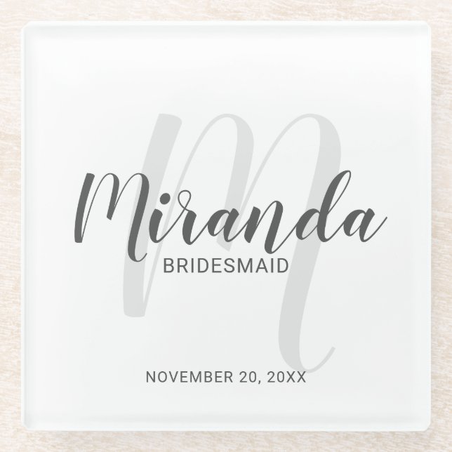 Modern Script Personalised Bridesmaids Glass Coaster (Front)
