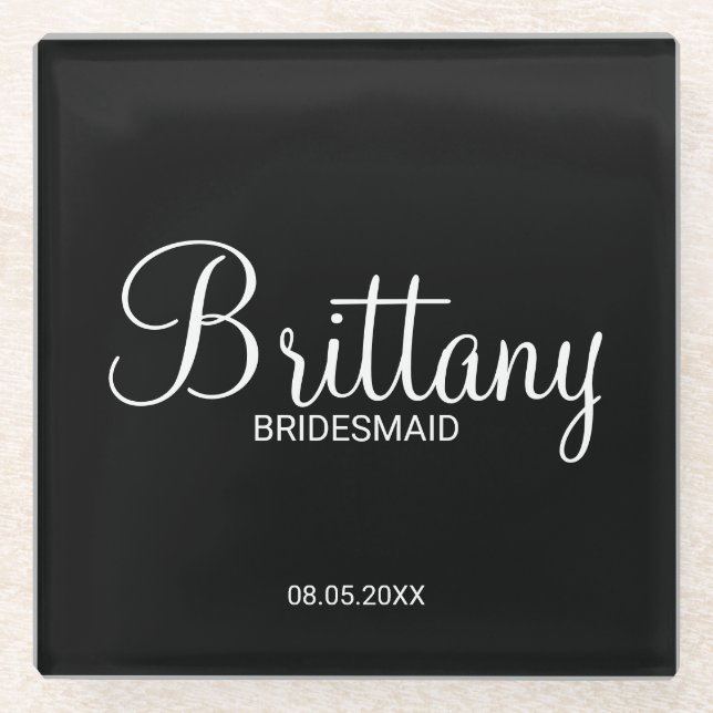 Modern Script Personalised Bridesmaids Glass Coaster (Front)