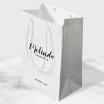 Modern Script Personalised Bridesmaids Medium Gift Bag<br><div class="desc">Modern Script Personalised Bridesmaids Gift Bag
featuring personalised bridesmaid's name in black modern script font style with title and wedding date in modern sans serif font style on white background.

Also perfect for Maid of Honour,  Flower Girl,  Mother of the Bride,  Groomsmen,  Best man and more.</div>