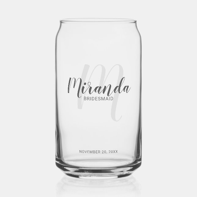 Modern Script Personalised Bridesmaids Name Can Glass (Front)