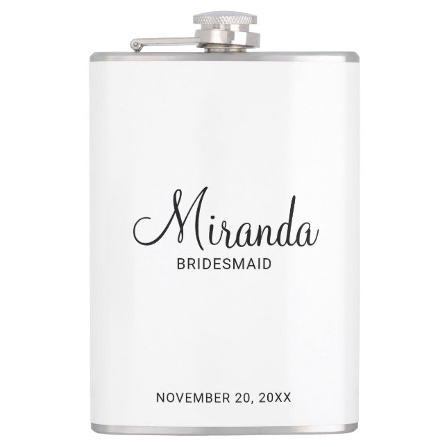 Modern Script Personalised Bridesmaid's Name Hip Flask (Front)