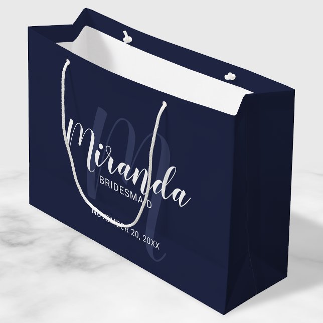 Modern Script Personalised Bridesmaids Navy Blue Large Gift Bag (Creator Uploaded)