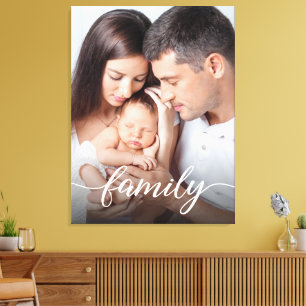 Modern Script Personalised Family Photo Canvas Print