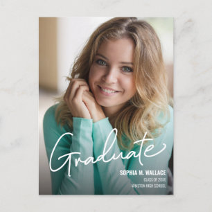 Modern Script Personalised Graduate Photo Announcement Postcard