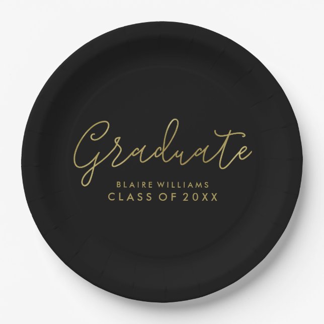 Modern Script Personalised Graduation Paper Plate (Front)