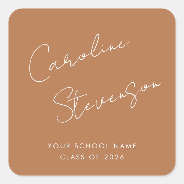 Modern Script Personalised Graduation Terracotta Square Sticker (Front)