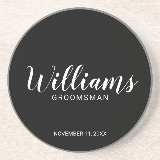 Modern Script Personalised Groomsman Coaster (Front)