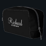 Modern Script Personalised Groomsman Dopp Kit<br><div class="desc">Personalised Groomsman Gifts
featuring personalised groomsman's name in white modern script font style with title and wedding date in modern sans serif font style on black background.

Also perfect for best man,  father of the bride,  bridesmaid,  maid of honour,  mother of the bride and more.</div>
