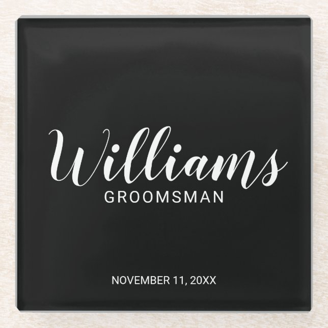 Modern Script Personalised Groomsman Glass Coaster (Front)