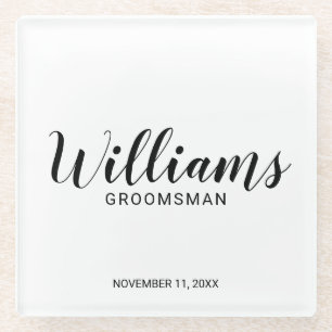 Modern Script Personalised Groomsman Glass Coaster