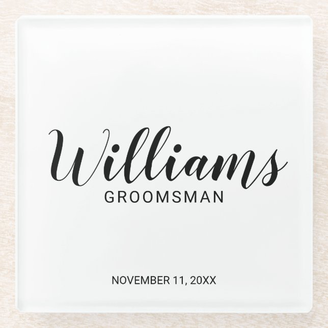 Modern Script Personalised Groomsman Glass Coaster (Front)