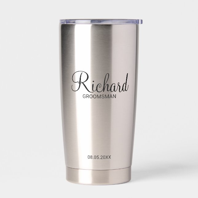 Modern Script Personalised Groomsman Insulated Tumbler (Left)