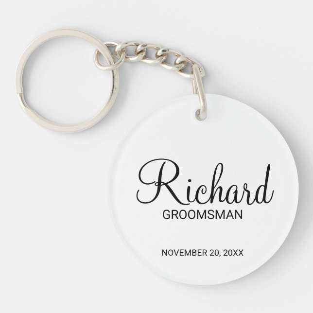 Modern Script Personalised Groomsman Key Ring (Front)