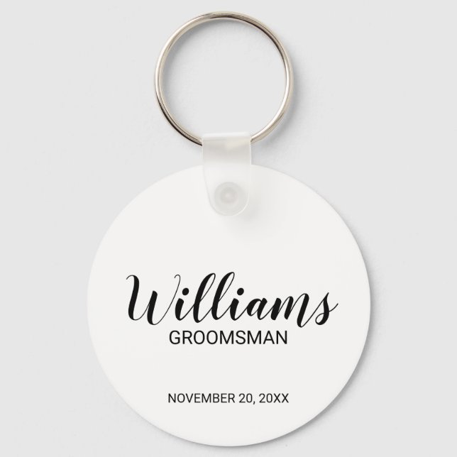 Modern Script Personalised Groomsman Key Ring (Front)