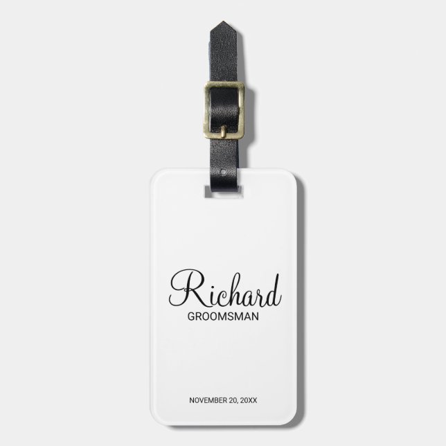 Modern Script Personalised Groomsman Luggage Tag (Front Vertical)