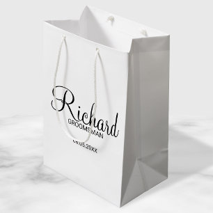 Modern Script Personalised Groomsman Medium Gift Bag