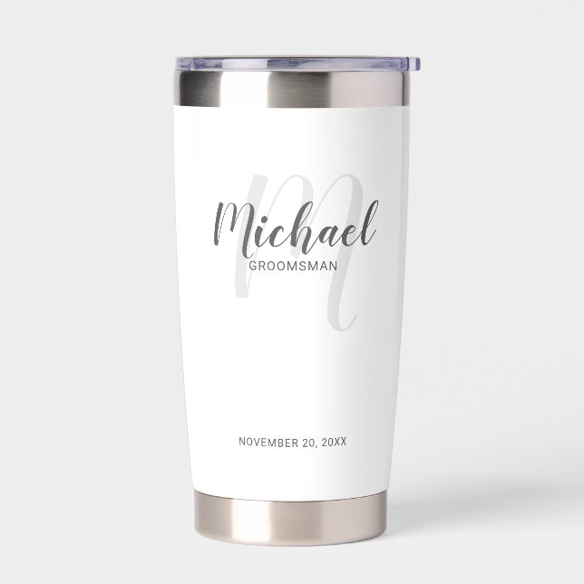 Modern Script Personalised Groomsman Name Insulated Tumbler (Left)