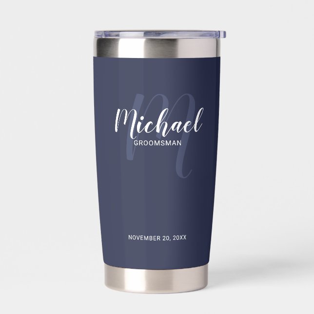 Modern Script Personalised Groomsman Name Insulated Tumbler (Left)