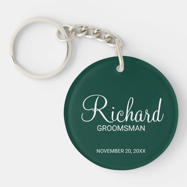 Modern Script Personalised Groomsman Name Key Ring (Front)