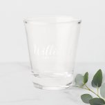 Modern Script Personalised Groomsman Shot Glass<br><div class="desc">Modern Script Personalised Groomsman Shot Glass
featuring personalised groomsman's name in white modern calligraphy font style with title and wedding date in white modern sans serif font style.

Also perfect for best man,  father of the bride,  bridesmaid,  maid of honour and more.</div>