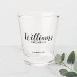 Modern Script Personalised Groomsman Shot Glass<br><div class="desc">Modern Script Personalised Groomsman Shot Glass
featuring personalised groomsman's name in modern calligraphy font style with title and wedding date in modern sans serif font style.

Also perfect for best man,  father of the bride,  bridesmaid,  maid of honour and more.</div>