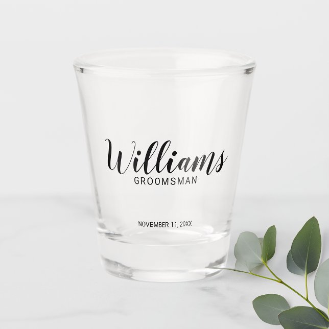 Modern Script Personalised Groomsman Shot Glass (Creator Uploaded)