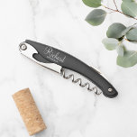 Modern Script Personalised Groomsman Waiter's Cork Corkscrew<br><div class="desc">Personalised Groomsman Gifts
featuring personalised groomsman's name in white modern script font style with title in modern sans serif font style on black corkscrew.

Also perfect for best man,  father of the bride and more.</div>