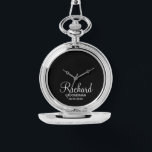 Modern Script Personalised Groomsman Watch<br><div class="desc">Personalised Groomsman Gifts
featuring personalised groomsman's name in white modern script font style with title and wedding date in modern sans serif font style on black background.

Also perfect for best man,  father of the bride,  bridesmaid,  maid of honour,  mother of the bride and more.</div>