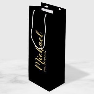 Modern Script Personalised Groomsman Wine Gift Bag