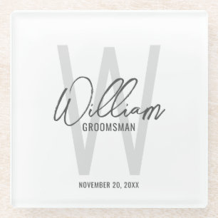 Modern Script Personalised Groomsman's Name Glass Coaster