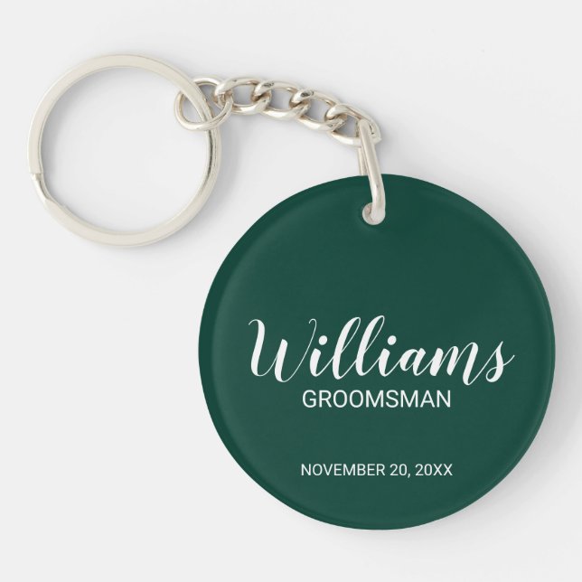 Modern Script Personalised Groomsman's Name Key Ring (Front)