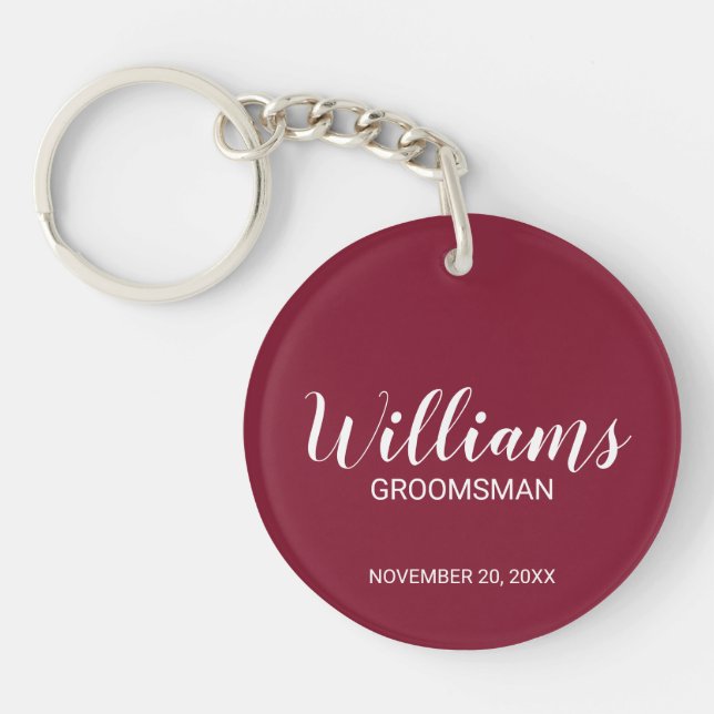 Modern Script Personalised Groomsman's Name Key Ring (Front)