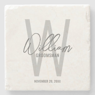 Modern Script Personalised Groomsman's Name Stone Coaster