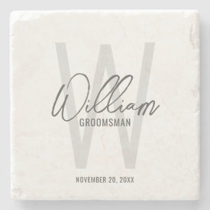 Modern Script Personalised Groomsman's Name Stone Coaster