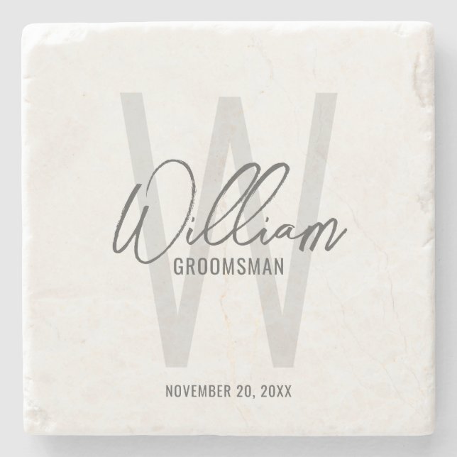 Modern Script Personalised Groomsman's Name Stone Coaster (Front)